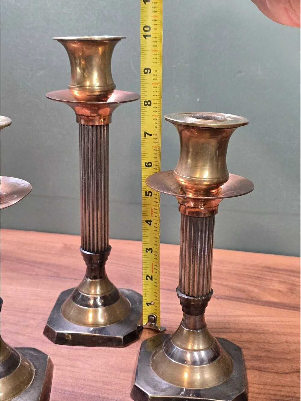 Vintage Corinthian Fluted Pillar Candlesticks Mixed Metal 3 Piece Trio Set